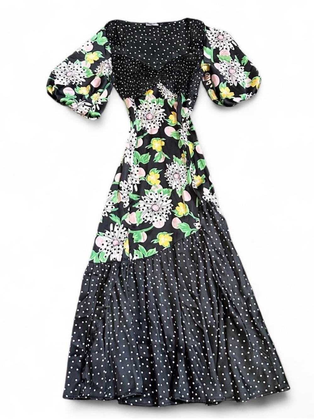 ASOS Black Floral & Polka Dot Puff-Sleeve Maxi Dress